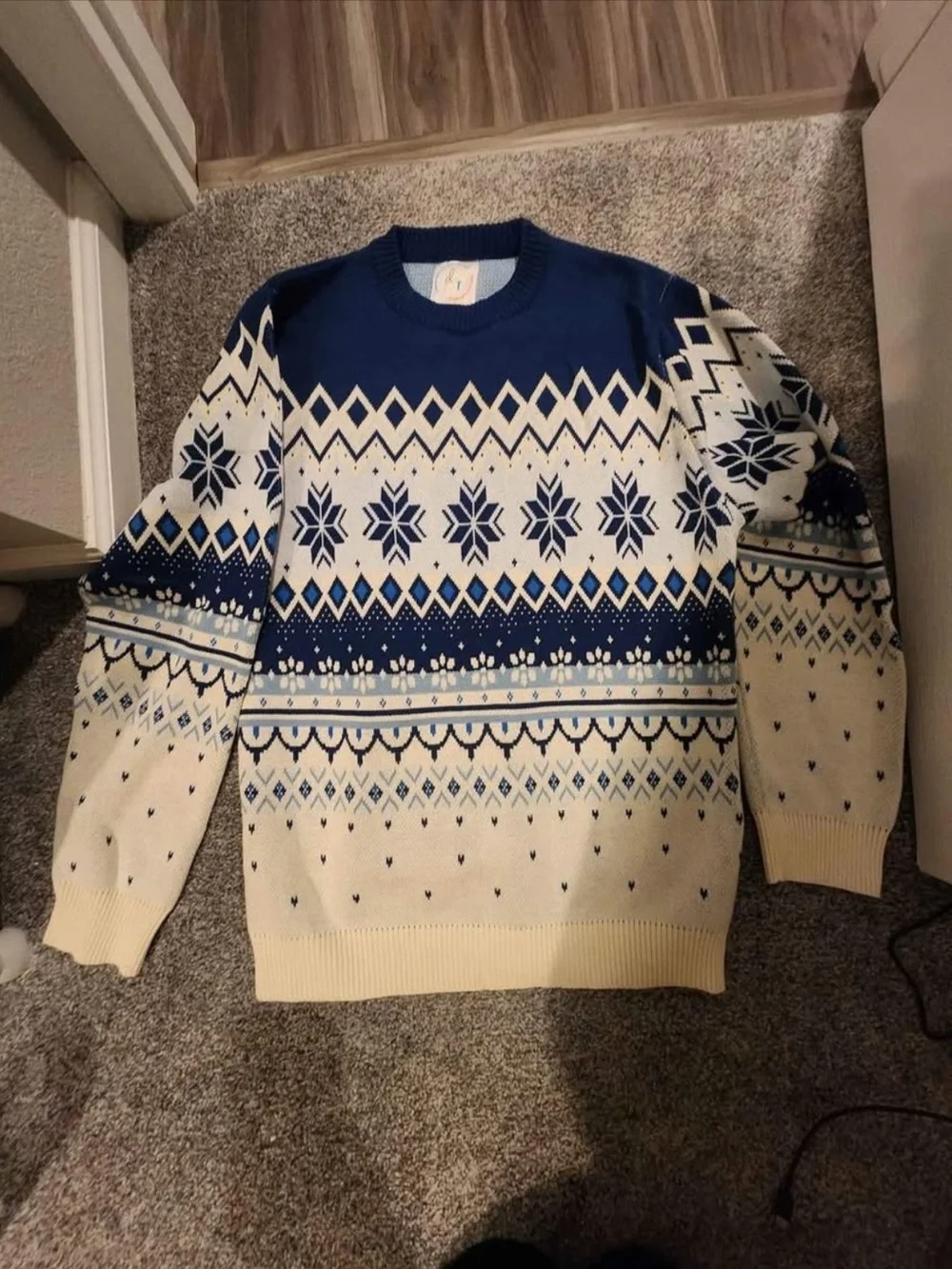 Cozy Blue & Cream Nordic Knit Dog and Human Sweater Bundle